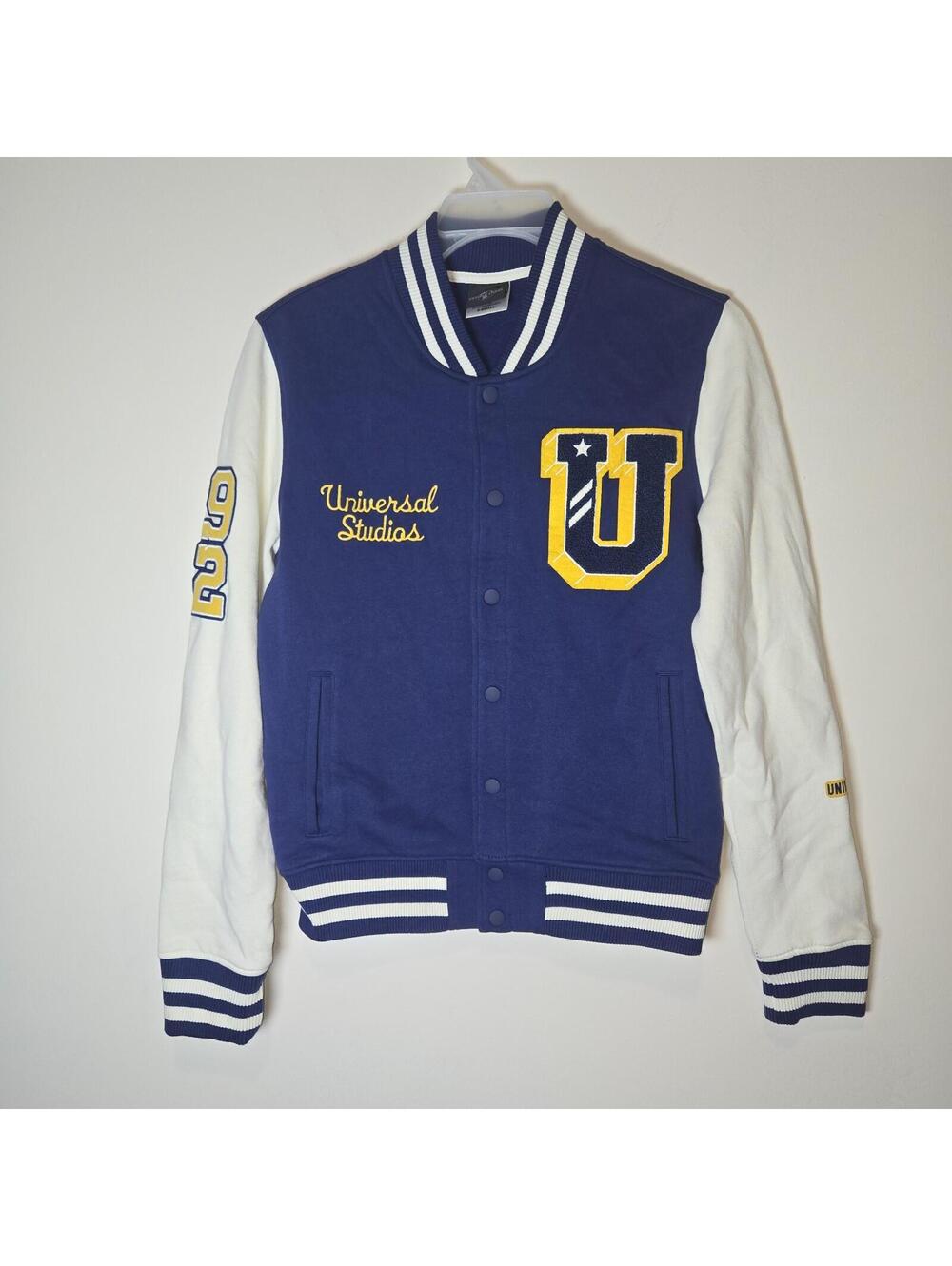 Universal Studios 1912 Varsity Bomber Jacket Navy Embroidered Adult sz XS